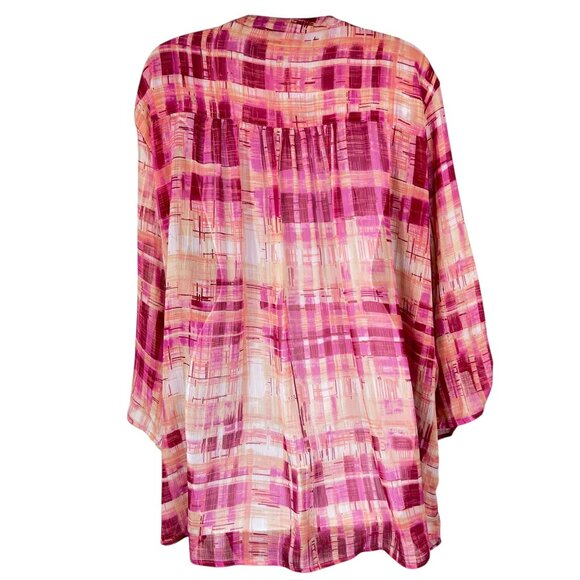 Avenue Womens Pink & Peach Abstract Printed Blouse 30/32 Button-Up Pocket Detail - Picture 10 of 15